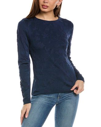 Lafayette 148 New York Wool Floral Motif Crewneck Sweater