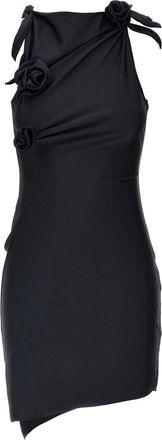 Coperni Black Asymmetric Flower Mini Dress