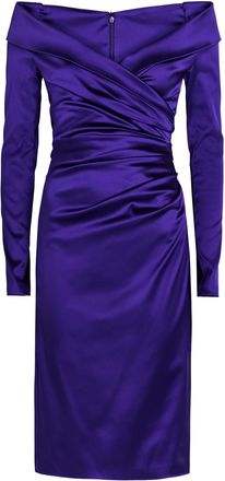 Talbot Runhof Off-the-shoulder Gathered Satin Midi Dress - Blue - 42 (UK16 / XL)