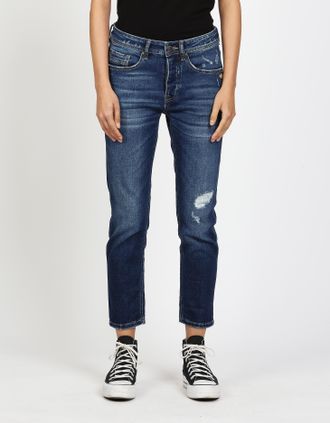 Gang Boyfriend-Jeans GANG 94NICA CROPPED, Damen, Gr. 26, N-Gr, real destroy midblau, Denim/Jeans, Obermaterial: 90% Baumwolle, 8% Polyester, 2% Elasthan, b