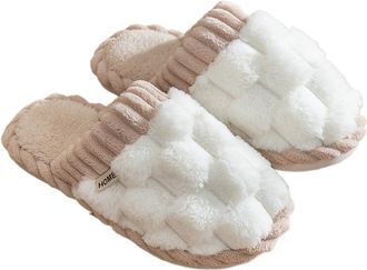 Generic Stomp Feeling Cotton Slippers Autumn And Winter Indoor Home Thick Bottom Warm Plush Slippers(White[waffle],6-6.5)