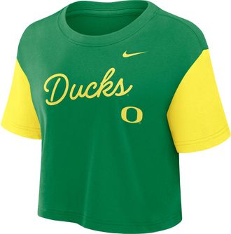 Nike Oregon Script Nike Womens Dri-FIT College Cropped T-Shirt in Green | 01D4394TUON-8HZ