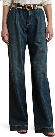 Lauren Ralph Lauren High-rise Pleated Wide-leg Jeans Womens Clothing Haze Wash : 14 32.5, Cotton/Denim/Lyocell