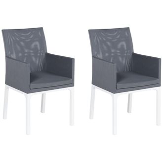 Beliani Beliani - Conjunto De 2 Sillas De Poli&eacute;ster Gris Oscuro Blanco Metal Patas Espuma Bacoli