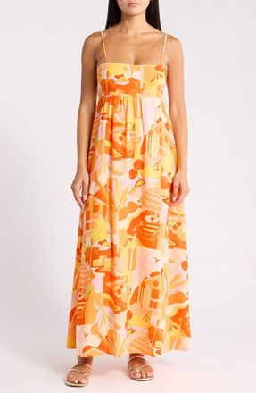 Blu Pepper Tropical Print Midi Sundress in Orange Multi at Nordstrom Rack, Size Medium