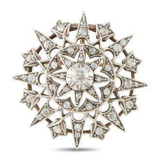 Luxury Bazaar Antique 14K Rose Gold and Silver 1.0ct Old Mine Cut Diamond Star Brooch MF04-091126