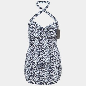 Norma Kamali White Chevron Zebra Print Jersey Bill Mio Swimsuit