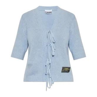 Ganni Cardigans, female, Blue, Size: S Cardigan with ties