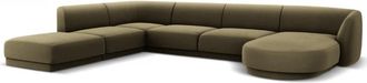 BLOOMINGLOFT Grosses Design Panorama U-Sofa Miley - mit Samtbezug Olivgrün