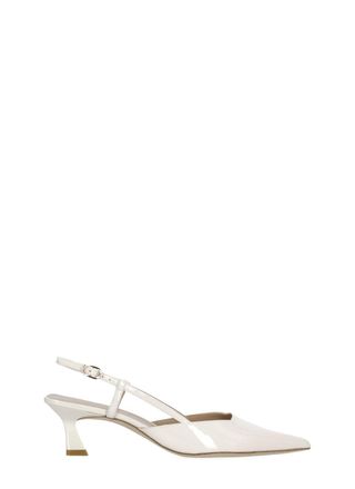 Stuart Weitzman Ivory Vinnie 50 Polished Leather Slingback