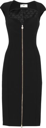 Elisabetta Franchi Knee-Length Dress with Prominent Front Zip and Fitted Silhouette
