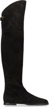 Maisons Skorpios Italiaanse Leren Over-Knee Laarzen - Dames - Over de knie laarzen - Zwart - 40 EU - Leer - Schoenen