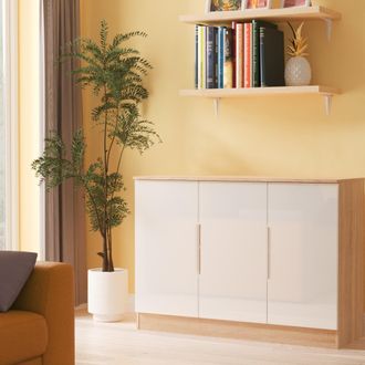 Lewis's Milan 3 Door Sideboard in White Gloss & Bardolino Oak - Ready Assembled - Lewiss Home | TJ Hughes
