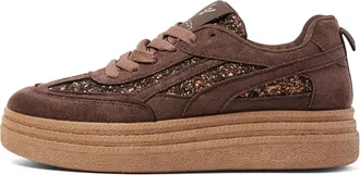Freddy Sneaker Donna Effetto Scamosciato con Glitter e Suola Zeppa