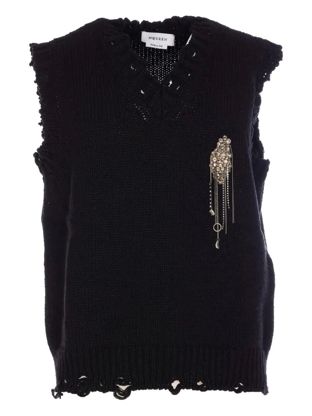 パンツ ALEXANDER MCQUEEN Women Vests 705526QJAAC1000 Black Women's Double-Breasted Waistcoat in Black | McQueen US