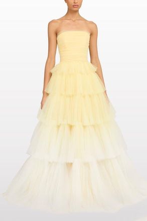 Jenny Packham Adore Tiered Bow Gown in Mimosa Ombre at Nordstrom, Size 12 Uk