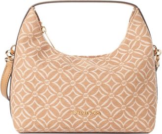 Michael Kors Tassen, Dames, Beige, ONE Size, Katoen, Geometrische Hobo Tas met Ritssluiting