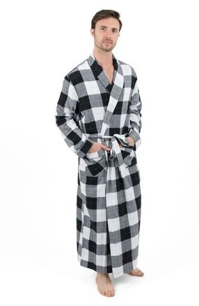 Leveret Mens Flannel Robe, 100% Cotton in Plaid Black & White at Nordstrom, Size Xxx-Large