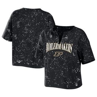 WEAR by Erin Andrews Womens WEAR by Erin Andrews Black Purdue Boilermakers Bleach Wash Splatter Cropped Notch Neck T-Shirt at Nordstrom, Size Xx-Large