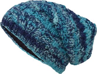 Gheri Cable Knit Winter Fleece Lined Slouch Beanie Wool Rasta Hat Blue Tie Dye