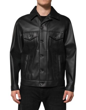 Dolce & Gabbana Black Polyester Button Down Biker Mens Jacket