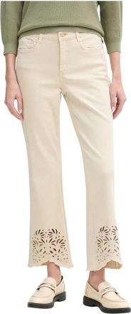 Joseph Ribkoff Rechte Jeans met Bloemenborduurwerk - Dames - Bootcut Jeans - Beige - 4XL - Katoen - Jeans