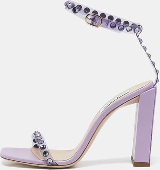 Sebastian Lilac Leather And Pvc Crystals Embellished Ankle Strap Sandals