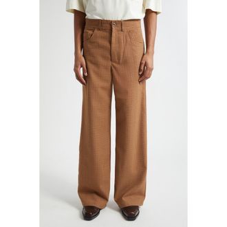S&eacute;fr Ramon Check Wool Trousers in Fine Check Tan at Nordstrom, Size Small