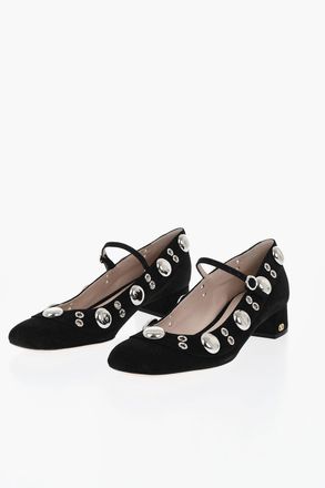 Valentino Suede Mary Jane Pumps with Studs 4cm Valentino