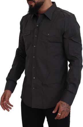 Dolce & Gabbana Mens Gray Sicilia Slim Fit Stretch Dress Shirt Cotton