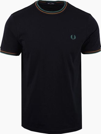 Fred Perry Mens FRED PERRY TWIN TIPPED T-SHIRT NAVY/DARK CARAMEL/GREEN - Black - Size: 44