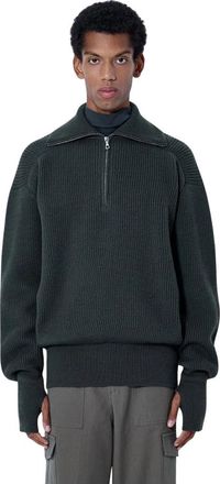 Rier Ribbed High Neck Sweatshirt - Heren - Coltruien - Groen - S - Wol - Truien & Vesten