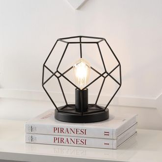 Jonathan Y Designs James MidCentury Glam Metal Geometric LED Table Lamp in Jet Black at Nordstrom