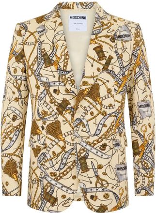Moschino Single-Breasted Printed Jacket - Heren - Jassen - Veelkleurig - Maat: L Katoen