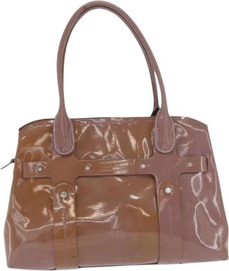 Ferragamo Pre-owned Handbags, female, Brown, Size: ONE SIZE Pre-owned Vintage Patent Leather Satchel Handbag
