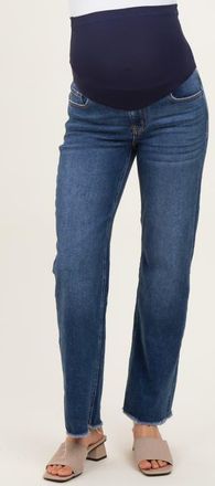 Pinkblush Fringe Hem Wide Leg Maternity Jeans in Navy Blue at Nordstrom, Size 29 29