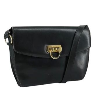 Ferragamo Pre-owned Cross Body Bags, female, Black, Size: ONE SIZE Pre-owned Gancini flap shoulder bag