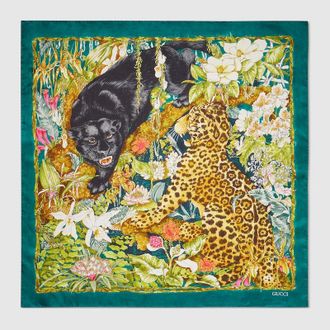 Gucci Double Trouble Printed Silk Carr&eacute;, Green, Silk