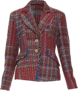 Christian Lacroix Bazar plaid tweed crest button blazer