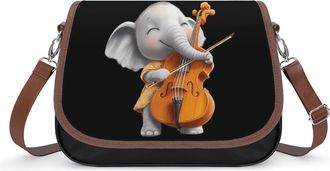 Generic Cute Elephant Playing Cello Small Womens Crossbody Bags Shoulder Handbag with Adjustable Strap for Travel