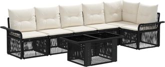 vidaXL Conjunto De Sof&aacute;s De Jard&iacute;n 7 Uds. Negro Y Blanco Crema Vidaxl