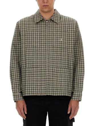 Awake NY Plaid Shirt Jacket With Front Zip And Side Pockets