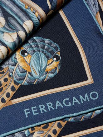 Ferragamo Parrot and Floral Silk Scarf - Navy