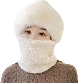 Generic Ladies Hats Winter 3 in 1 Beanie Hat for Women Winter Thermal Fleece Lined Balaclava with Detachable Scarf and Ear Flaps for Skiing, Windproof Cold We