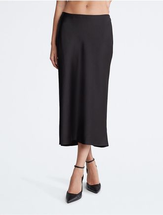 Calvin Klein Womens Satin Midi Skirt - Black - 26