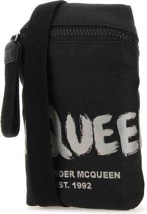 Alexander McQueen Mens Phone Crossbody Bag Black Fabric