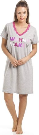 Camille Womens 100% Cotton Summer Nightdresses - Ladies Short Sleeved Nighties - Comfortable & Breathable Nighwear Grey 8-10