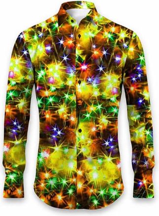 Generic Mens Christmas Shirts Funny Xmas Santa Claus Print Casual Tops Long Sleeve Button Down Shirt Holiday Party Regular Fit Tops
