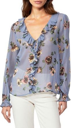 Paige Karin Floral Sheer Silk Blouse in Flint Blue Multi at Nordstrom, Size X-Small