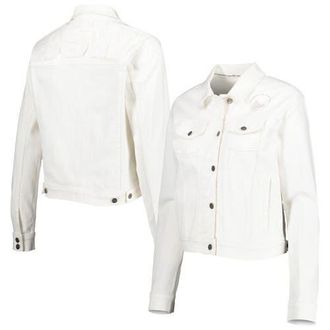 Lusso Womens Lusso White Golden State Warriors Swarovski Crystal & Distressed Button-Up Denim Jacket at Nordstrom, Size Medium